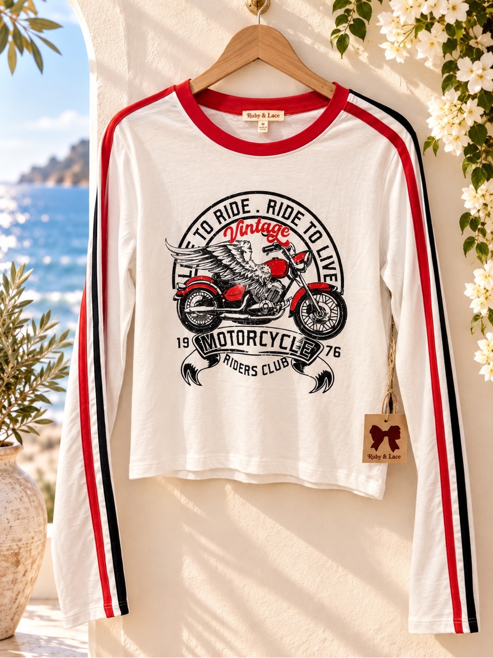 Ruby & Lace NWT Motorcycle Graphic Cropped Long sleeve Tee NWT